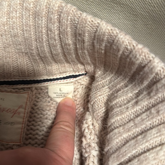 Weatherproof Vintage Men's Large Cable Knit Beige 1/4 Button Pullover Sweater - Picture 11 of 11